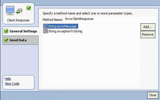 Building the workflow 17. On the General Settings tab, in Method Name, enter a method name such as errorclientresponse. 18. Click Add. 19. In the dialog box that displays, choose the Java option. 20.
