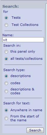 Search for a Test Click the Search page on the left Type the first three letters and click Search.