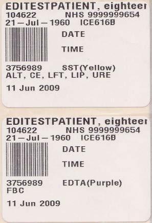 Sample Labels The Labs use the barcode on the labels to access order details for the patient.