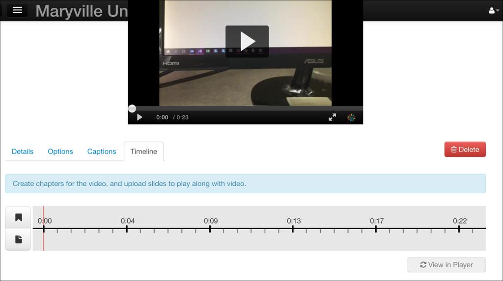 Timeline Tab Create video chapters or upload