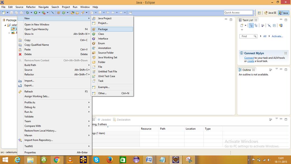 Now go to your project explorer, the window like this Then create a package