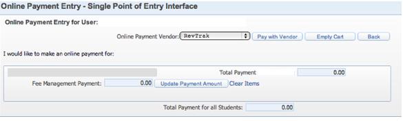 Click All Students from the top drop-down menu to see fees for all students, or select a student name to see or
