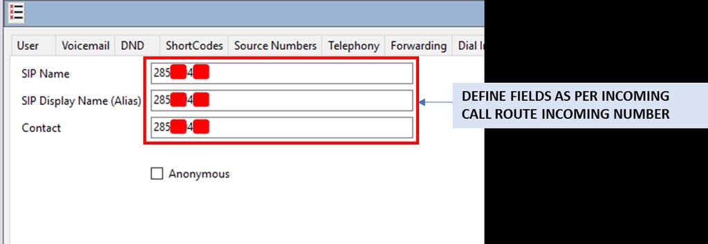Configure user in IP Office Expansion, select SIP tab and enter one of