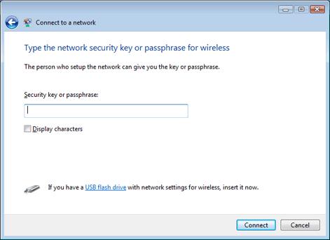 8. If you are prompted to enter a Security key or passphrase (also known as a WEP or WPA key), please type