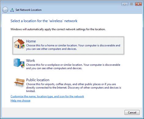 10. You may see a window that asks you to "Select a location for the 'wireless' network".