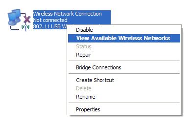 4. Right click on Wireless Network Connection and select