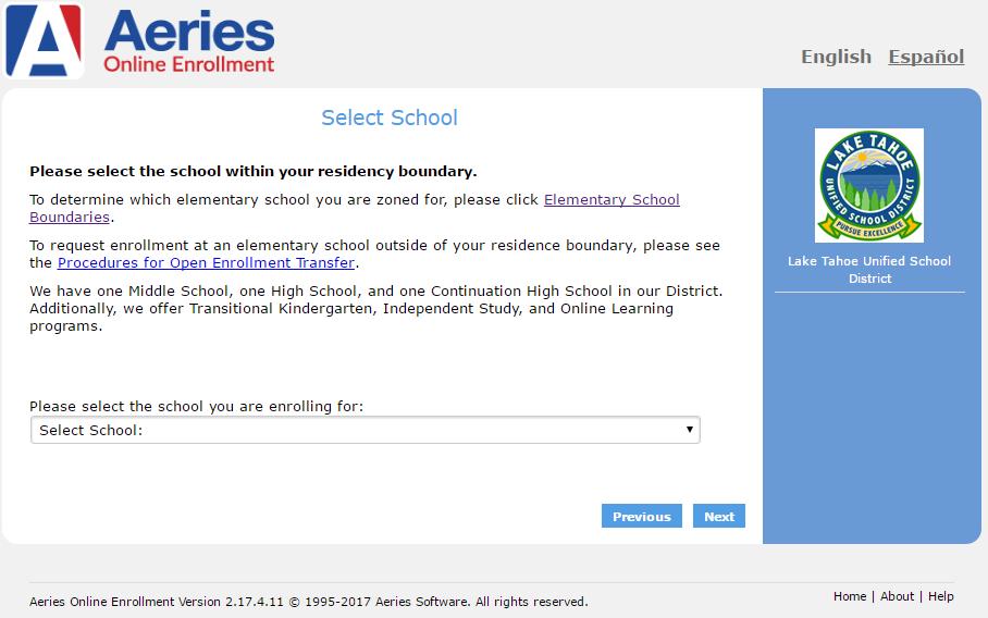 Select School: Please select the school your student will be joining.