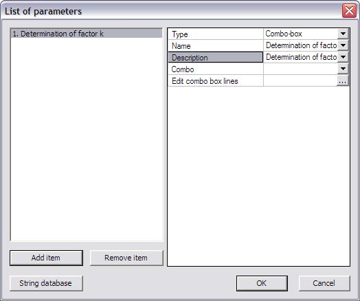 External Application Checks for Excel Next, through the button Add item the parameter is added. The Type field is set to Combo-box.
