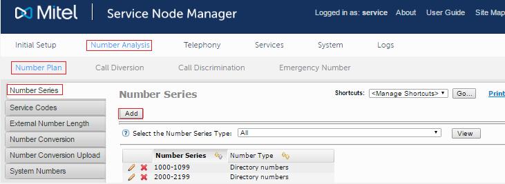 Number Series A number series is required to be created prior to adding a destination for