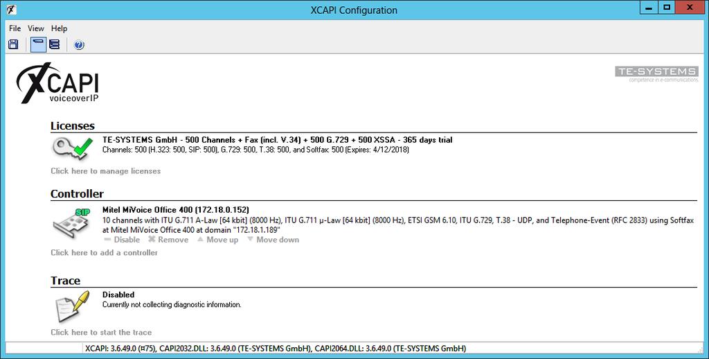 If everything is correct just push the Finish button in order to finally create the new XCAPI controller. Now, the new created XCAPI controller appears on the main page of the configuration tool.