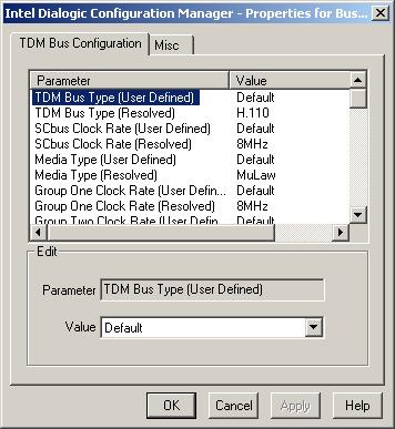 Configuration Manager (DCM) Details 2.2 TDM Bus Parameters TDM Bus parameters are located on the TDM Bus Configuration property sheet.
