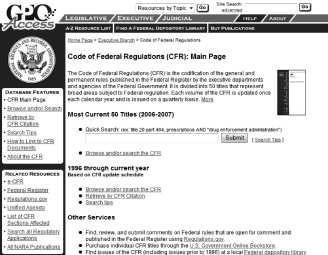 2. At the main page, click List of CFR Sections Affected on the left side under Related Resources to display the main
