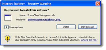 Installing the Native Viewer (ActiveX): Installation on Demand PAGE: 18 When you try to use the Native Viewer for the first time, the following warning might appear