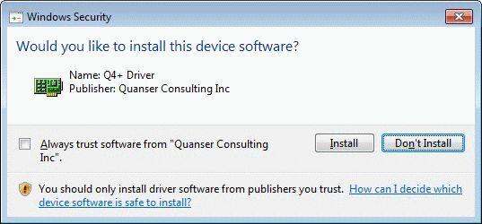 , check the Always trust software from Quanser Consulting Inc check-box and click on the Install button.