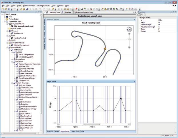 Automotive Simulation Models / ModelDesk Defining the Height Profile Height points along the reference line are defined in a graphical editor.