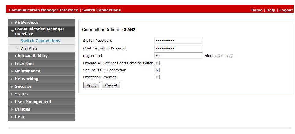 Use the Edit Connection button shown above to configure the connection. Enter the Switch Password as configured in Section 5.