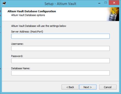 Select the type of database for the server's back-end. Once the type of database is specified, click Next to continue.