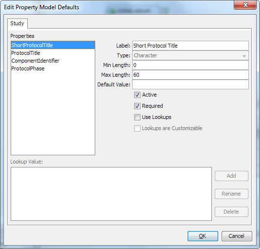 The Edit Property Model Defaults dialog box appears. Customizing Data Standard Properties 23 2 Select a property from the Properties list. The associated values are displayed to the right of the list.