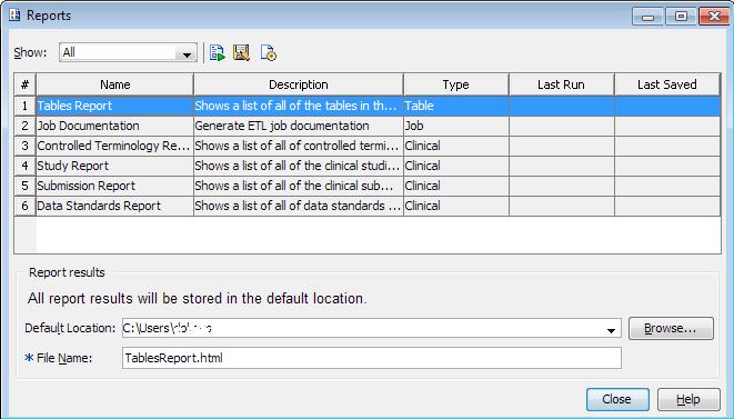 76 Chapter 9 / Reports Run and Save a Report To run and save a SAS Clinical Data Integration report, perform the following steps: 1 Select Tools Reports. The Reports dialog box appears.