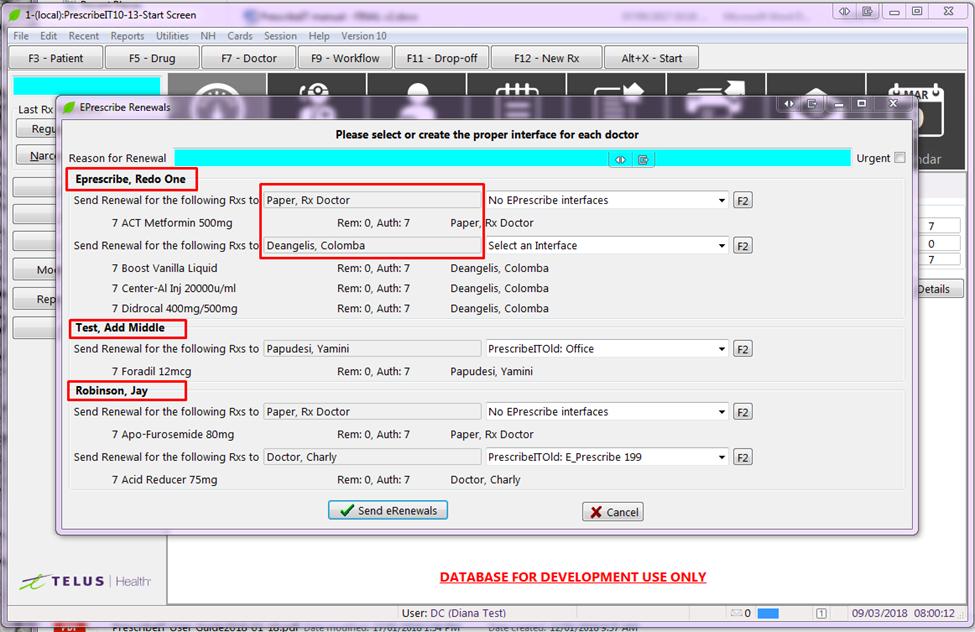 4. The eprescribe Renewals screen will display. Patient names will be displayed separately and in bold text.