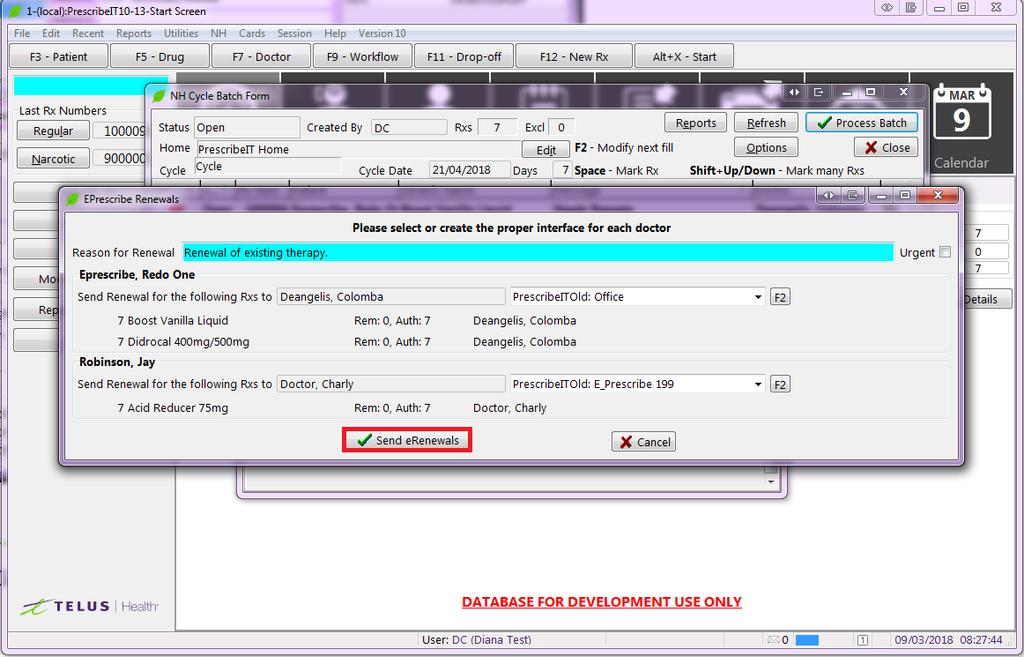 Right click anywhere on the form or, click on the Options button and select Send erenewals to Selected Rx(s). 3.