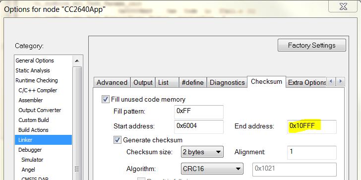 Checksum tab, set End address to 0x10FFF. Figure 20.