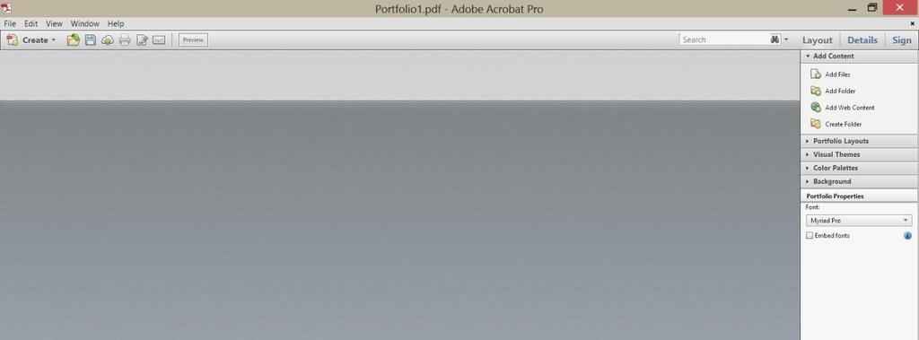 The PDF-Portfolio Interface Header area Layout Panel Click on the Layout Tab if it s not already open This tab contains all the panes needed for creating and customising the portfolio You will find