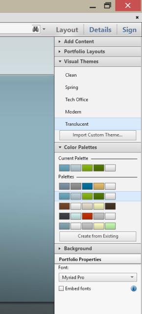 and Colour Palette panes: Choose a theme and vary the colour scheme Create customised colour schemes using the Create from