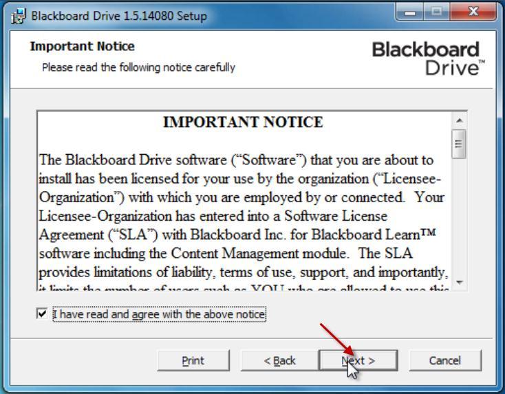Third, click the checkmark after reading through the Important Notice information, then click Next.