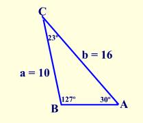 1 b) two solutions c) B = 44, C = 99, c = 7.4cm or B = 136, C = 7, c = 0.9cm 3. a) one solution b) q = 90, R = 60, r = 9.km 4. p = 15.