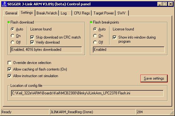 143 the J-Link status window. When the debug session is running you can modify the settings regarding J-Link ARM FlashDL and FlashBPs, in the Settings tab and save them in the settings file. 6.4.3 J-Link GDB Server The configuration for the J-Link GDB Server is done by the.