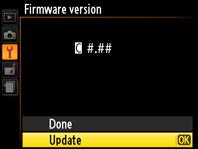 4 Select Firmware version in the setup menu. 5 The current firmware version will be displayed. Highlight Update and press the.