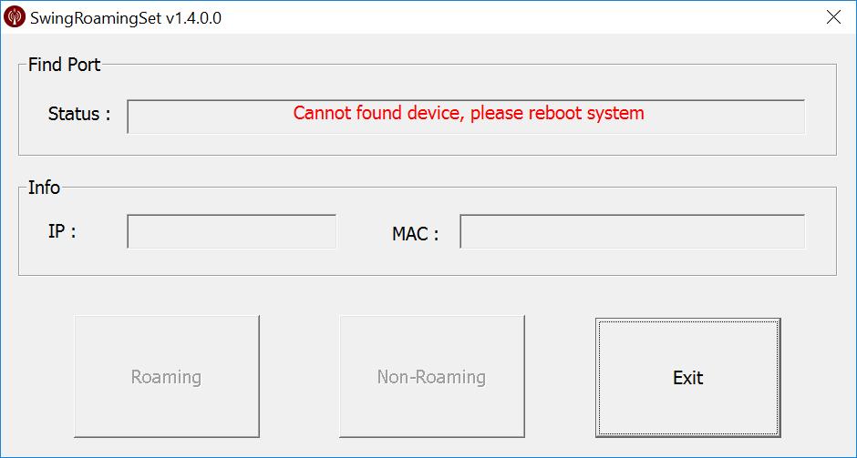 At this point it is a good idea to record the IP address and MAC address displayed. This may be needed later. Select Roaming to switch to roaming mode. The system will now reboot.