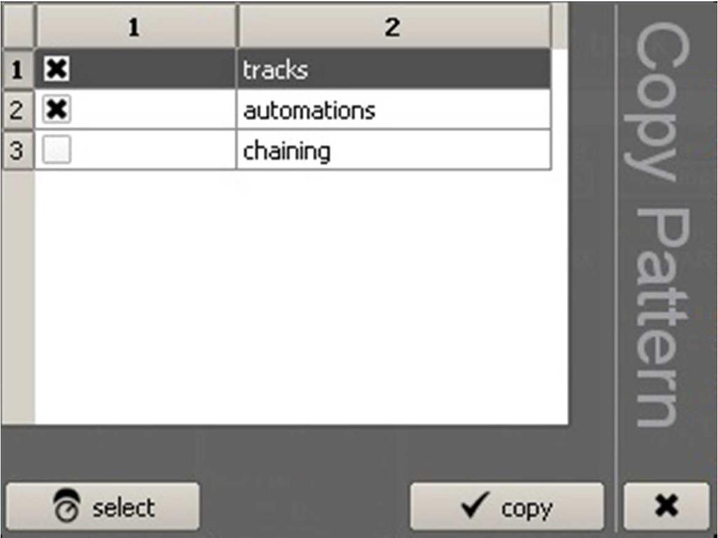 9.3. Copy Pattern. Press [SHIFT] then [TRANSPORT-COPY] then in display 4. Select the Line [L1]then select the pattern by pushing the Pad under to access the "Copy Pattern" feature.