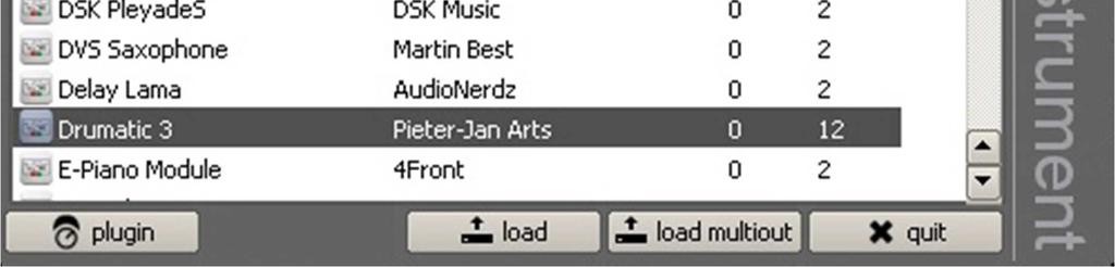 "New Instrument" feature. Turn the encoder to select the desired plugin. Push the encoder to load the selected plugin.