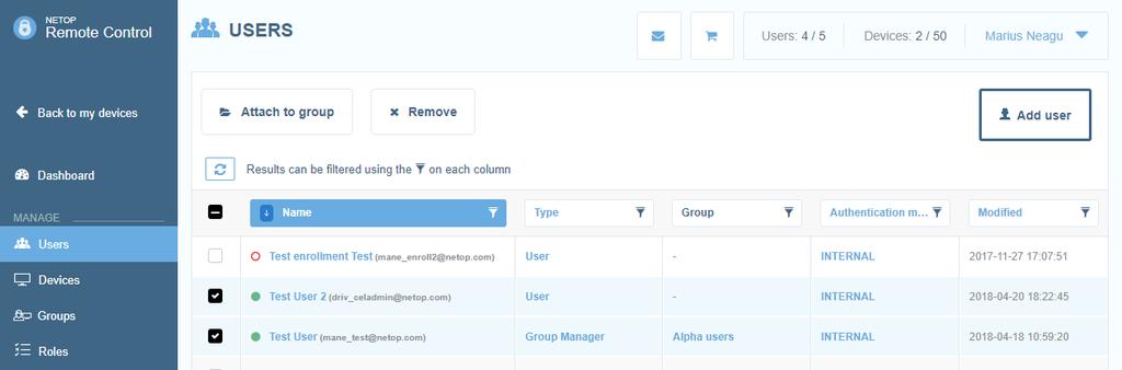2. Create a device group and attach devices to the group. 3. Add role assignment to define permissions for a user group when connecting to a device group. For more information see Add role assignment.