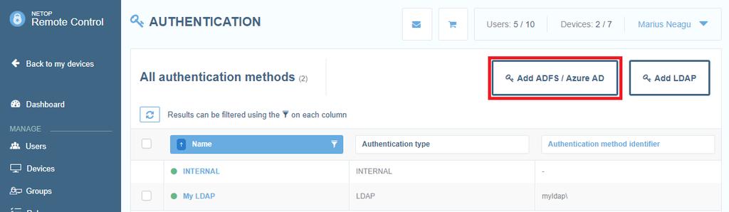 3. Save the authentication settings by clicking Save LDAP authentication method. 4.