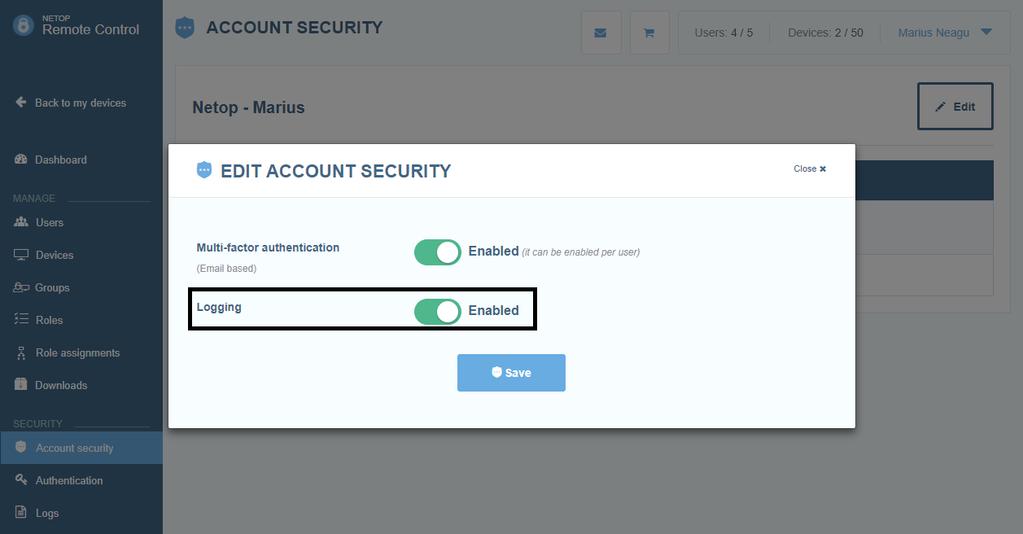 Audit logging is enabled by default within the Netop Portal.