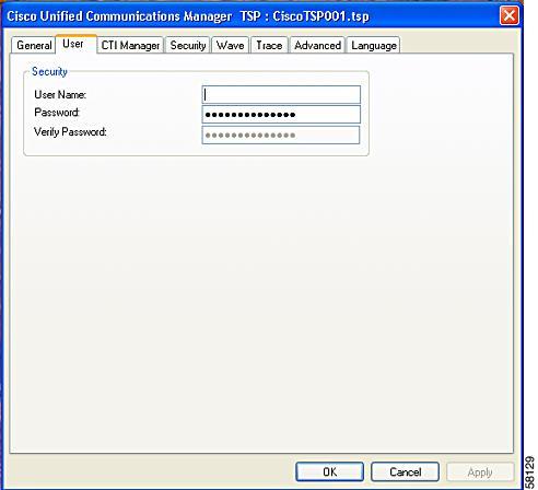 CTI Manager Figure 12: Cisco Unified Communications Manager TSP User Tab Table 3: User Tab Configuration Fields The table below describes the fields for the User tab that must be set.