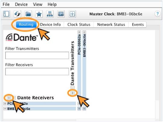 2.11 Click On Routing Tab (See Image 10) SECTION 2 Image 10: Shows routing BMB3 receiver ch. 1-16 to PCIe Card channel 1-16. 2.12 Maximize The Routing View Click on the + next to Dante Receivers and Dante Transmitters (See Image 11).