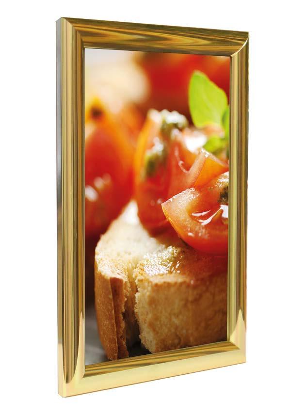 25mm MITRED SNAP FRAME POLISHED GOLD Can be used indoors or outdoors Snap shut front opening mechanism Styrene back panel Posters are