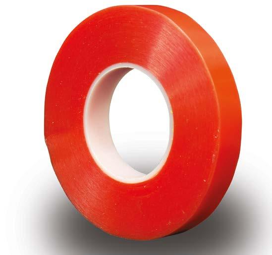 DOUBLE-SIDED CLEAR POLYESTER TAPE DOUBLE-SIDED HIGH BOND GEL TAPE This a permanent tape for use with most plastics, metals and glass.