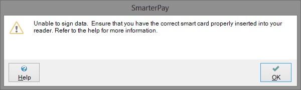 If the smart card in your reader is not associated with the signing user you have selected, instead of the Enter PIN dialog you will see the following message box: This tells you that the data could