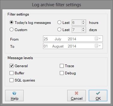 This filter dialog allows you to select logs from today, or from any range of hours or days. Alternatively, you can select a particular startup log file.