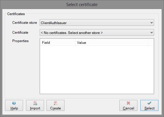 Certificate store Use the dropdown arrow alongside this field to select the appropriate certificate store i.e. the store where the certificate you want to use is kept.