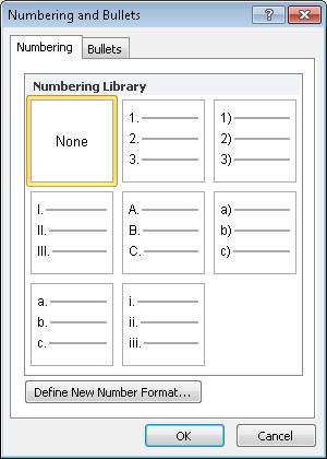 Figure 5: Numbering and Bullets dialogue box Then click the OK button on the Create New Style from Formatting dialogue box to finalise and save the new style with the name you specified.