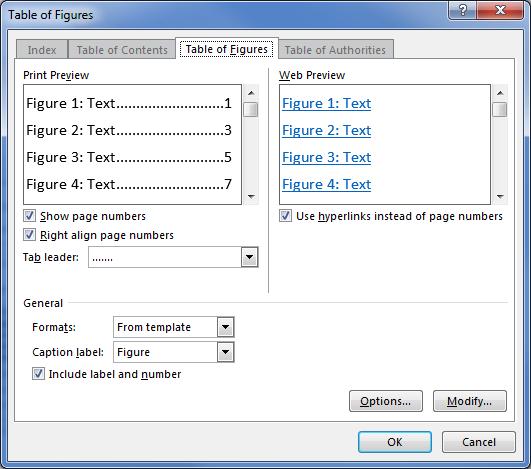 Figure 19: Table of Figures dialogue box Task 19 After the Table of Contents insert a Table of Figures. Save the document.