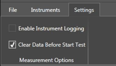 Settings tab. Allows you to adjust how measurement data is saved.