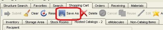 Saving the Shopping Cart Once all the information is checked and correct, the Shopping Cart can be saved. Saving the Shopping Cart Click the Save As button.