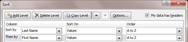 SORTING BY MULTIPLE COLUMNS On the Home tab, in the Editing group, click Sort & Filter, and then click Custom Sort The Sort dialog box is displayed Under Column, in the Sort by or Then by box, select